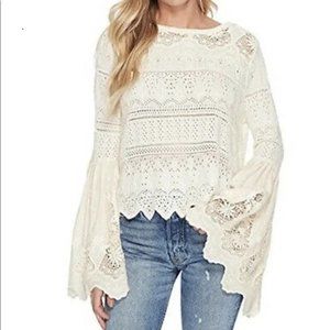 FREE PEOPLE Super Wide Dramatic Sleeves Bohemian tunic Crochet & Embroid…